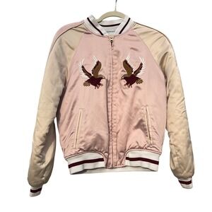 Aritzia Golden by Tna Pink Eagle Embroidered Bomber Jacket Medium Moto Preppy